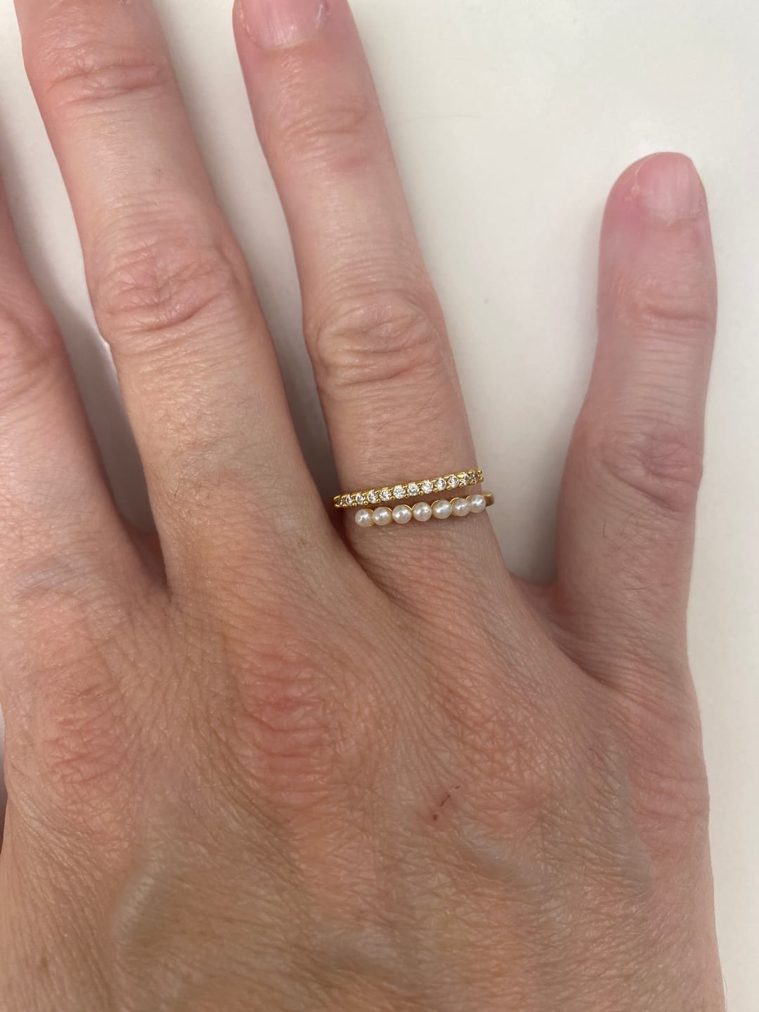 Customer photo review of “Wrap Me” Pearl & Crystal Ring