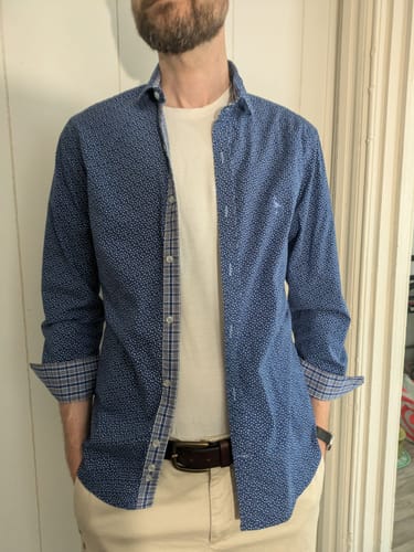 Customer photo review of Royal Mini Paisley Cotton Stretch Long Sleeve Shirt (Extended Sizes Available 2X-6X)