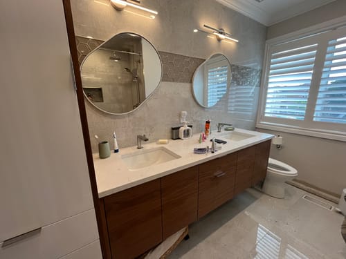 Customer photo review of Austin 72" Wall Mount American Black Walnut Bathroom Vanity, Double Sink