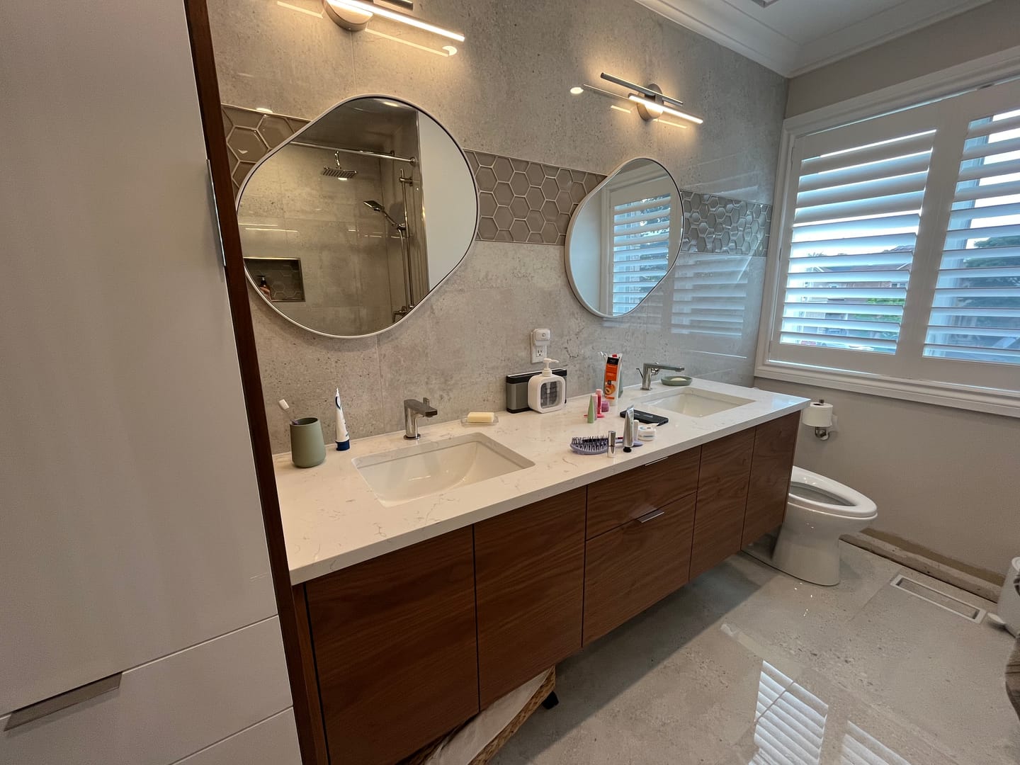 Customer photo review of Austin 72" Wall Mount American Black Walnut Bathroom Vanity, Double Sink