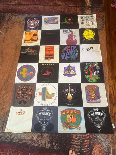 T-shirt quilt with music, rock music themes by Ronald from LA