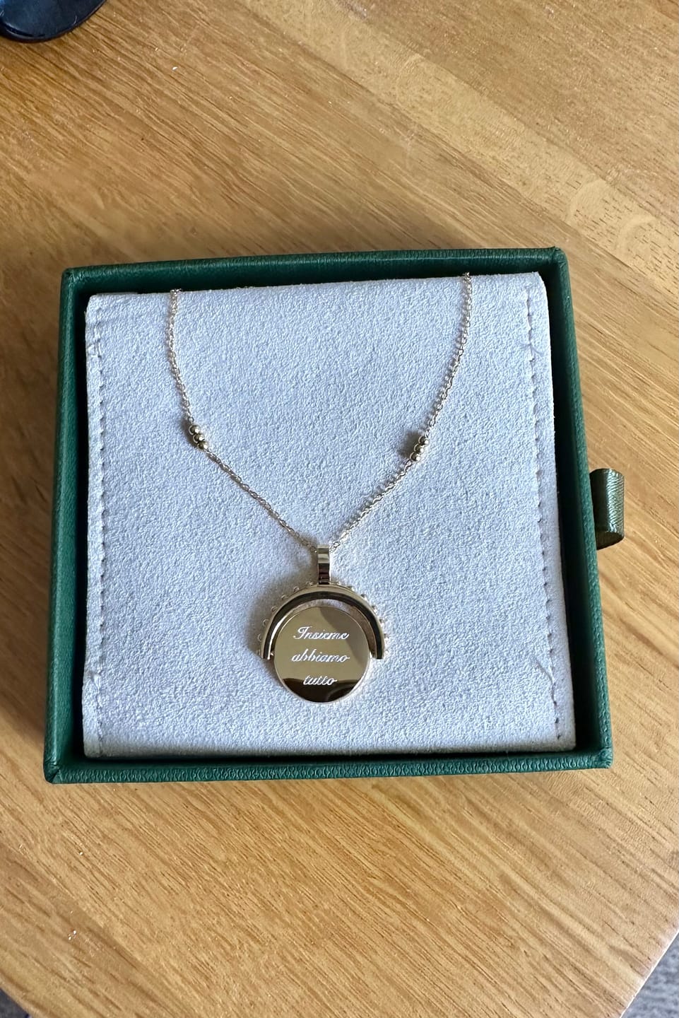 Customer photo review of Engravable Spinning Necklace