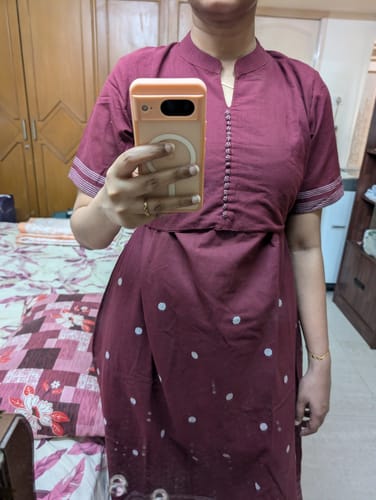 Customer photo review of Maroon with White Butis and Lines Handloom Maxi