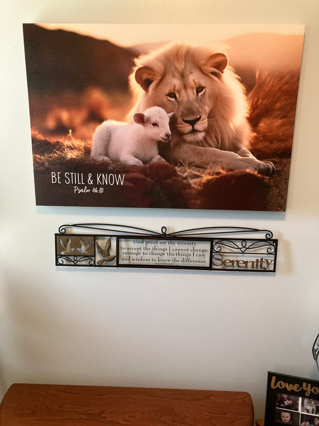 Customer photo review of Lion and lamb, Be still and know Psalm 46:10, Wall Art Canvas Print