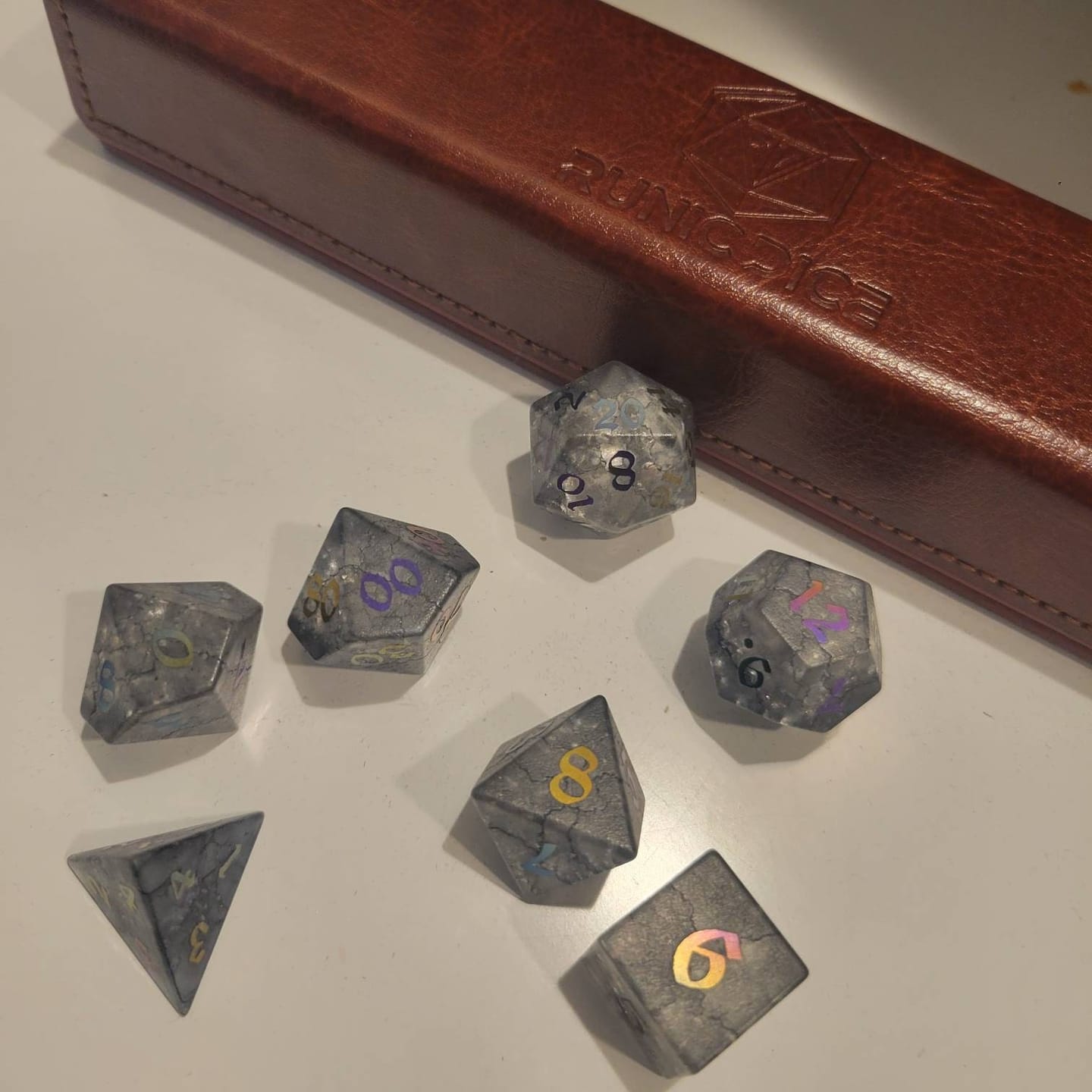 Customer photo review of Black Inked Lightning Glass Cracked Glass (And Box) DND Dice Set