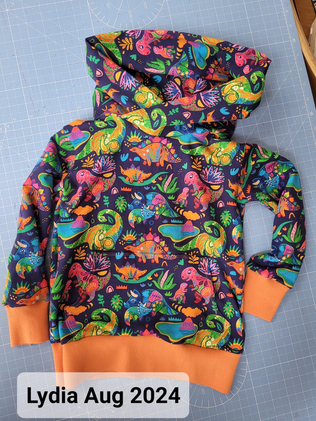 Customer photo review of Multicoloured Dinosaurs on Navy French Terry Fabric