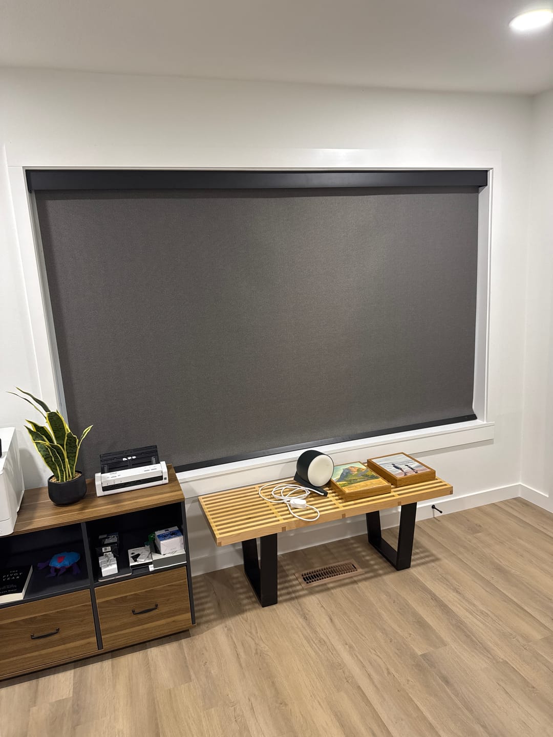 Customer photo review of SmartWings Motorized Roller Shades 100% Blackout Eclipse