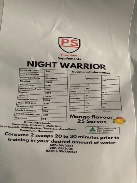 Customer photo review of Night warrior Caffeine-free Pre-workout