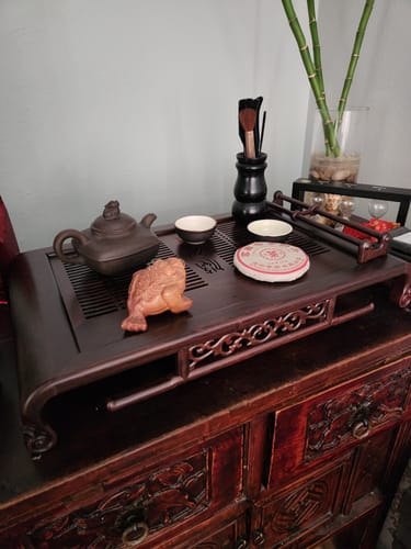 Customer photo review of Ebony Wood Tea Tray With Cup Holder
