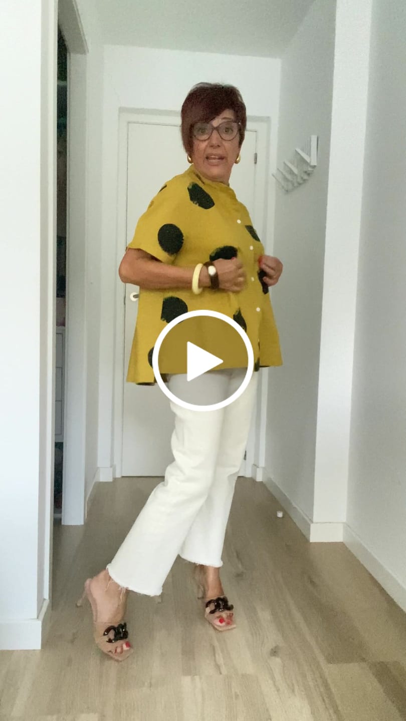 Customer video review of Plus Size Polka Dot Cotton Linen Stand Collar Shirt