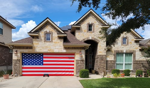 Customer photo review of United States Of America Flag Garage Door Wrap Cover Decoration Banner Backdrop