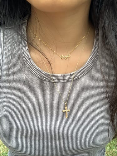 Customer photo review of 14K Gold Hollow Star Necklace, Celestial Necklace in solid gold, Triple Star Necklace