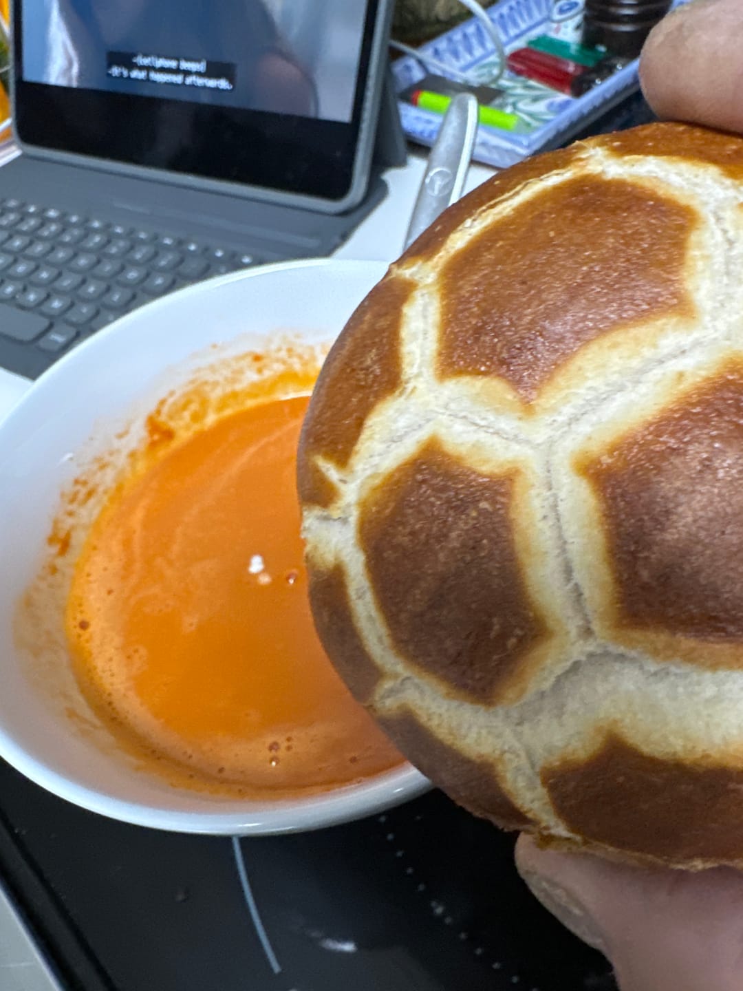 Customer photo review of Pretzel Sandwich Rolls (5 pack)