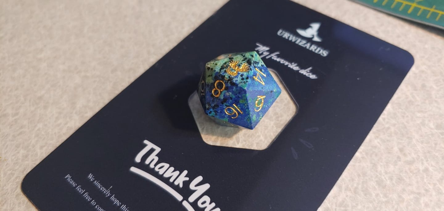 Customer photo review of URWizards D&D Phoenix Lapis Lazuli Engraved Dice Set(Limited edition)