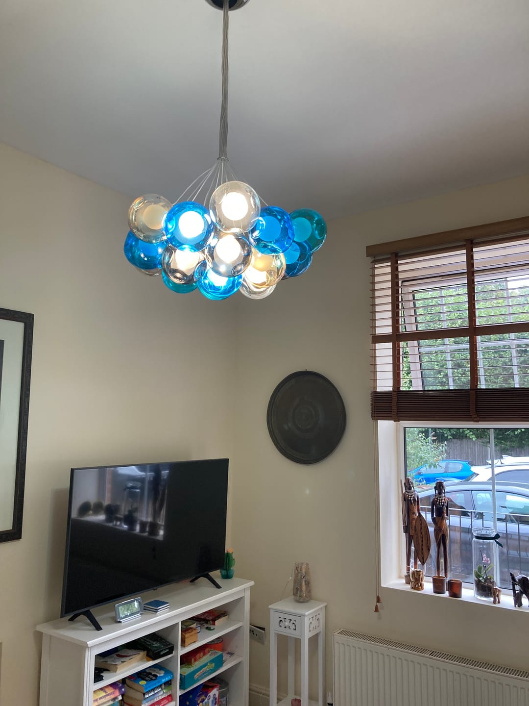 Customer photo review of Cluster Glass Ball Pendant Lights with Multi-Color Globes