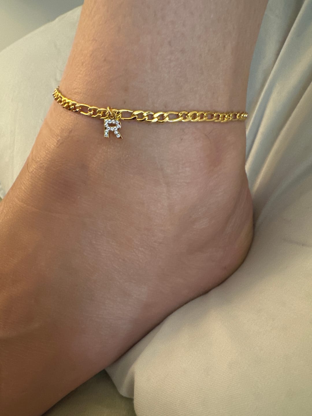 Customer photo review of Iced Letter Anklet w/ Figaro Chain