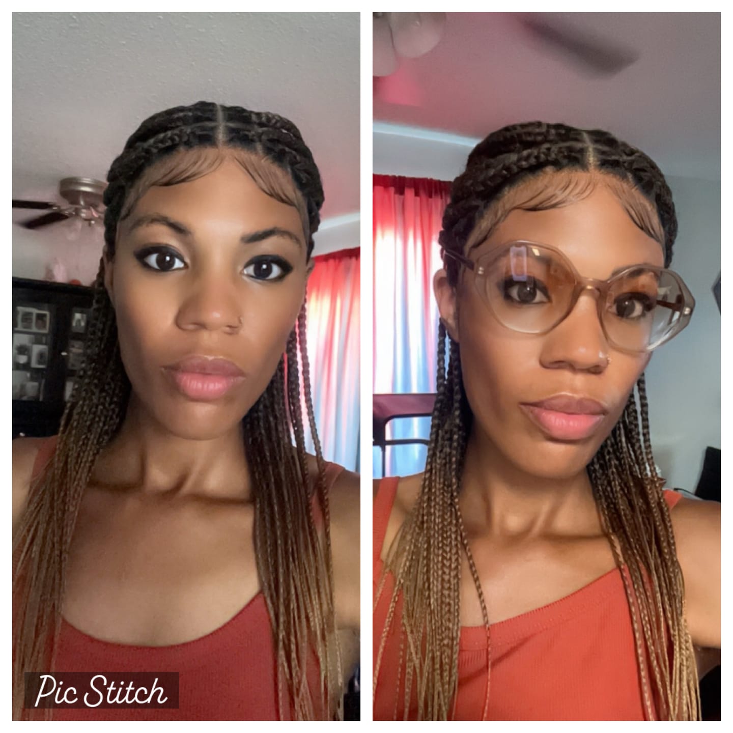 Customer photo review of Kora - Pre Bleached Human Hair Lace Lightweight Knotless Swiss HD Lace Box Braided Wig 100 Strands