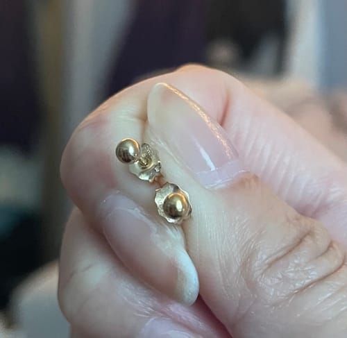 Customer photo review of 3mm Ball Stud Earrings