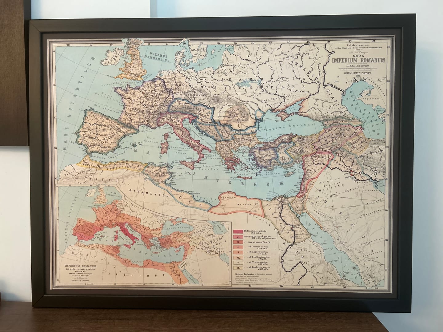 Customer photo review of Old Roman Empire World Map From 266BC to 305AD by Perthes & Kampen, 1889 - Rare Map of Byzantine, West and East Roman Empire & Roads