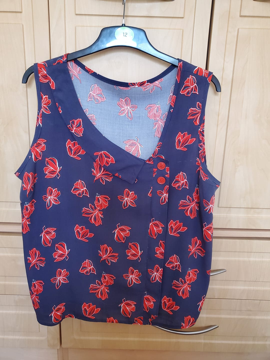 Customer photo review of Red Floral on Navy Viscose Challis Fabric