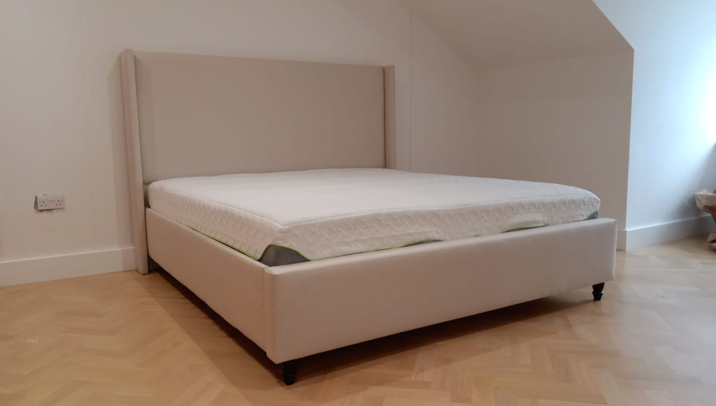 Customer photo review of Venus Linen Wingback Bed Frame with Divan or Ottoman Storage