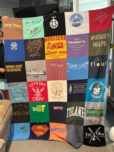 T-shirt quilt from hickory high school, tulane university by Abby from CT