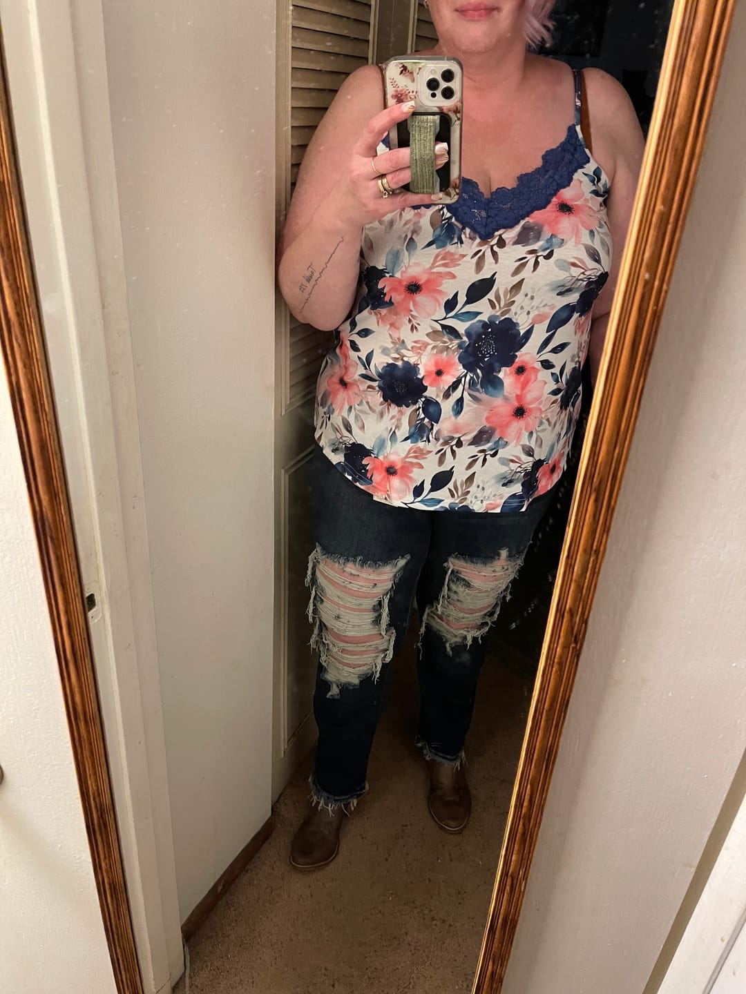 Customer photo review of Judy Blue Heavy Destroy Straight Leg Jeans