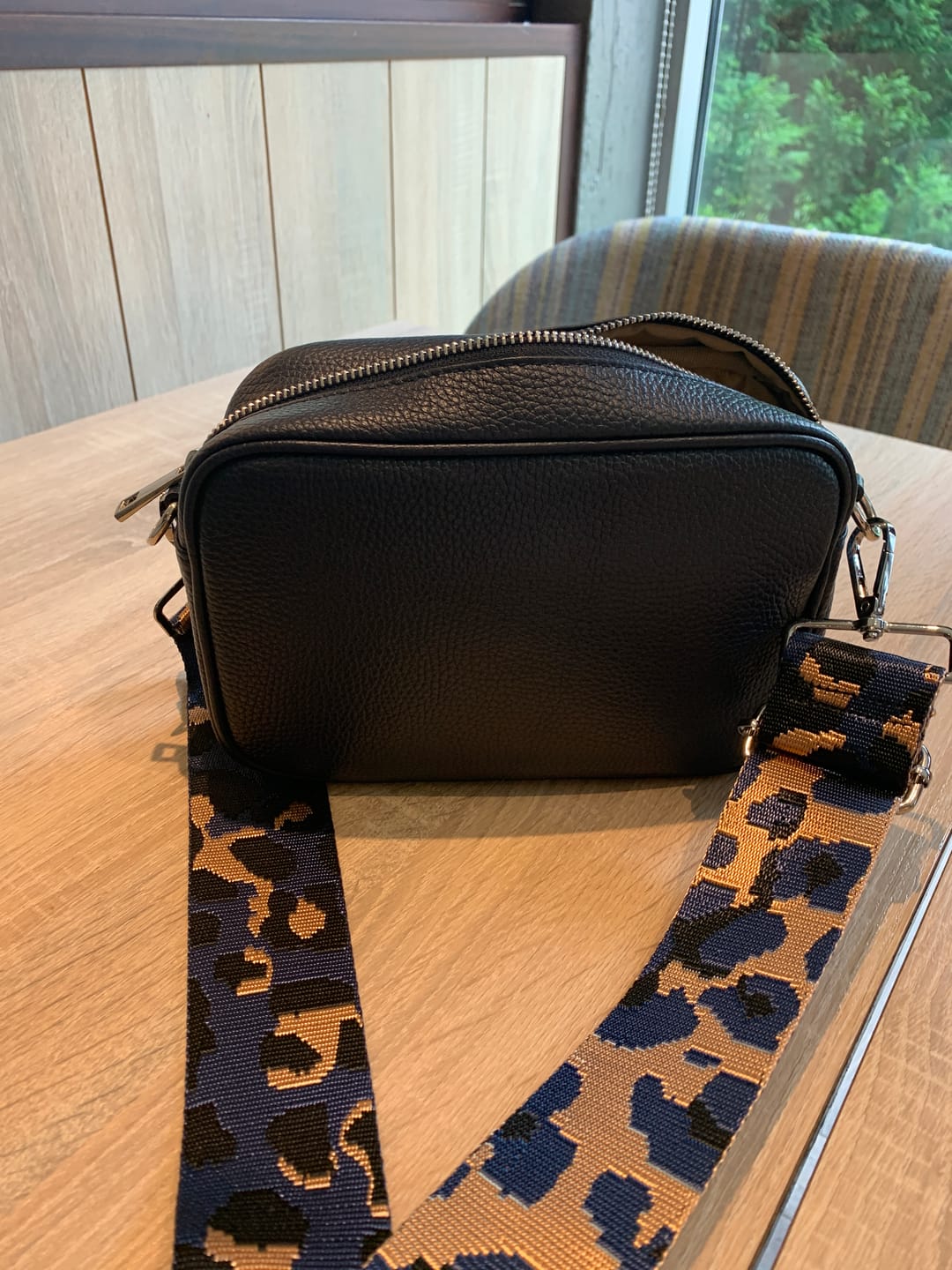 Customer photo review of Florence Crossbody Bag in Navy with Blue Leopard Strap