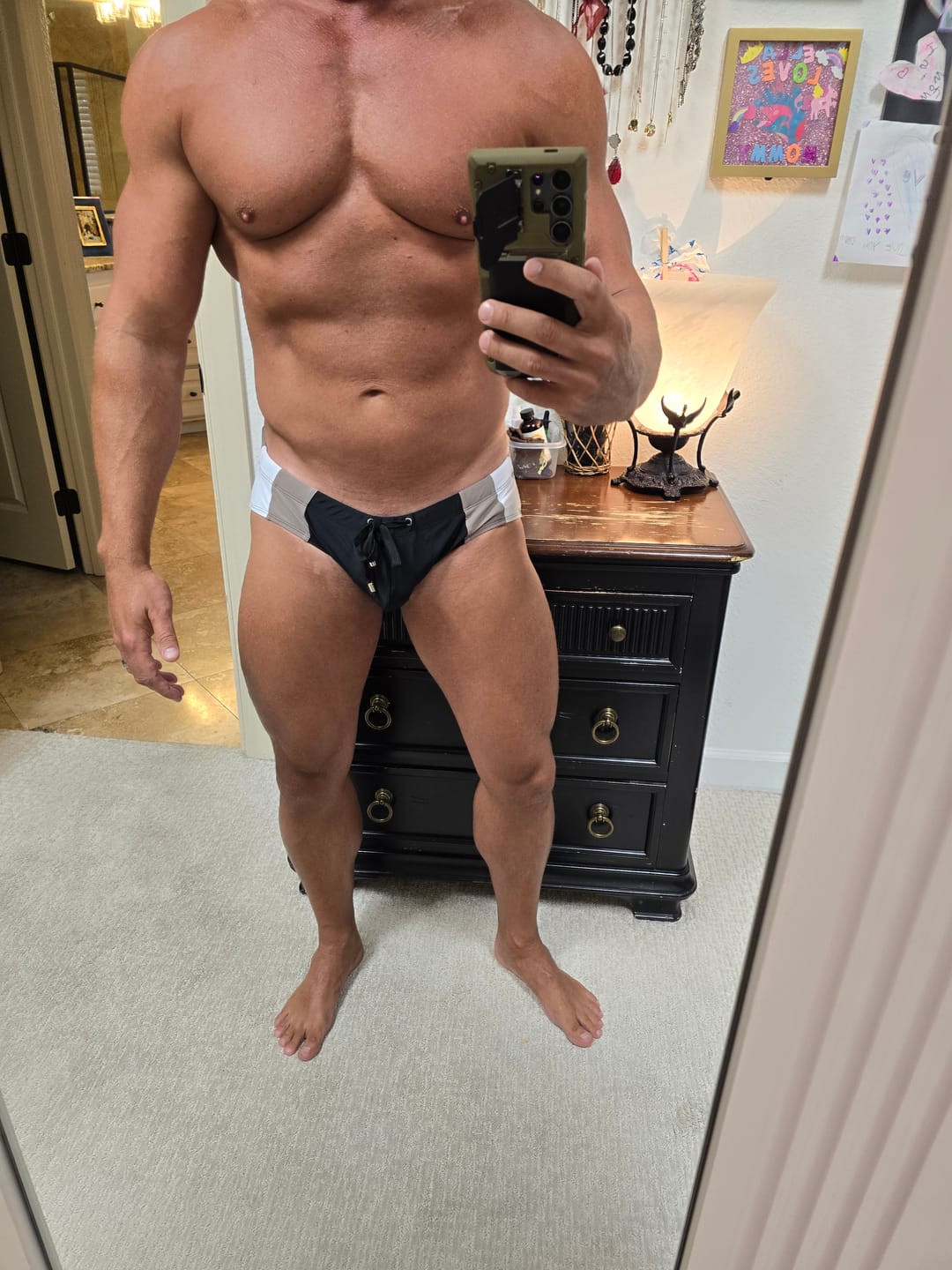 Customer photo review of Men's Removable Pad Swim Brief with Drawstring