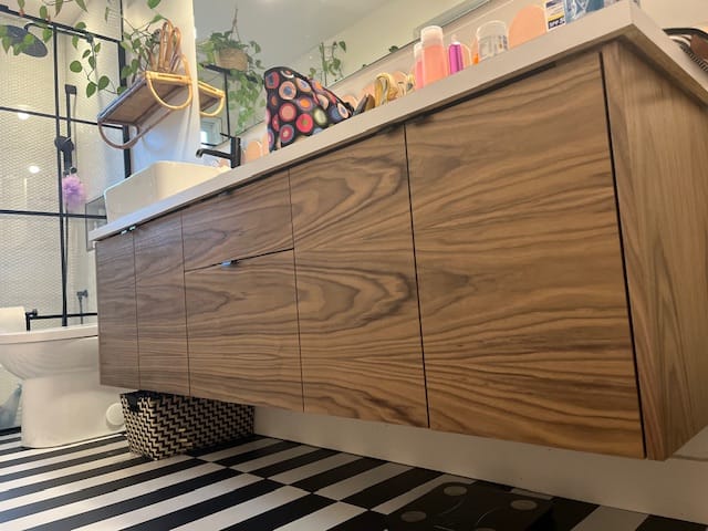 Customer photo review of Austin SLIM 72" Wall Mount American Black Walnut Bathroom Vanity, Double Sink
