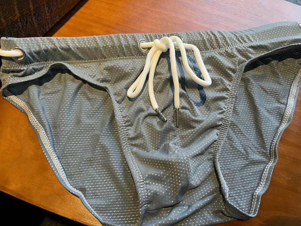Customer photo review of Mens U Convex Pouch Drawstring Solid Swimming Briefs