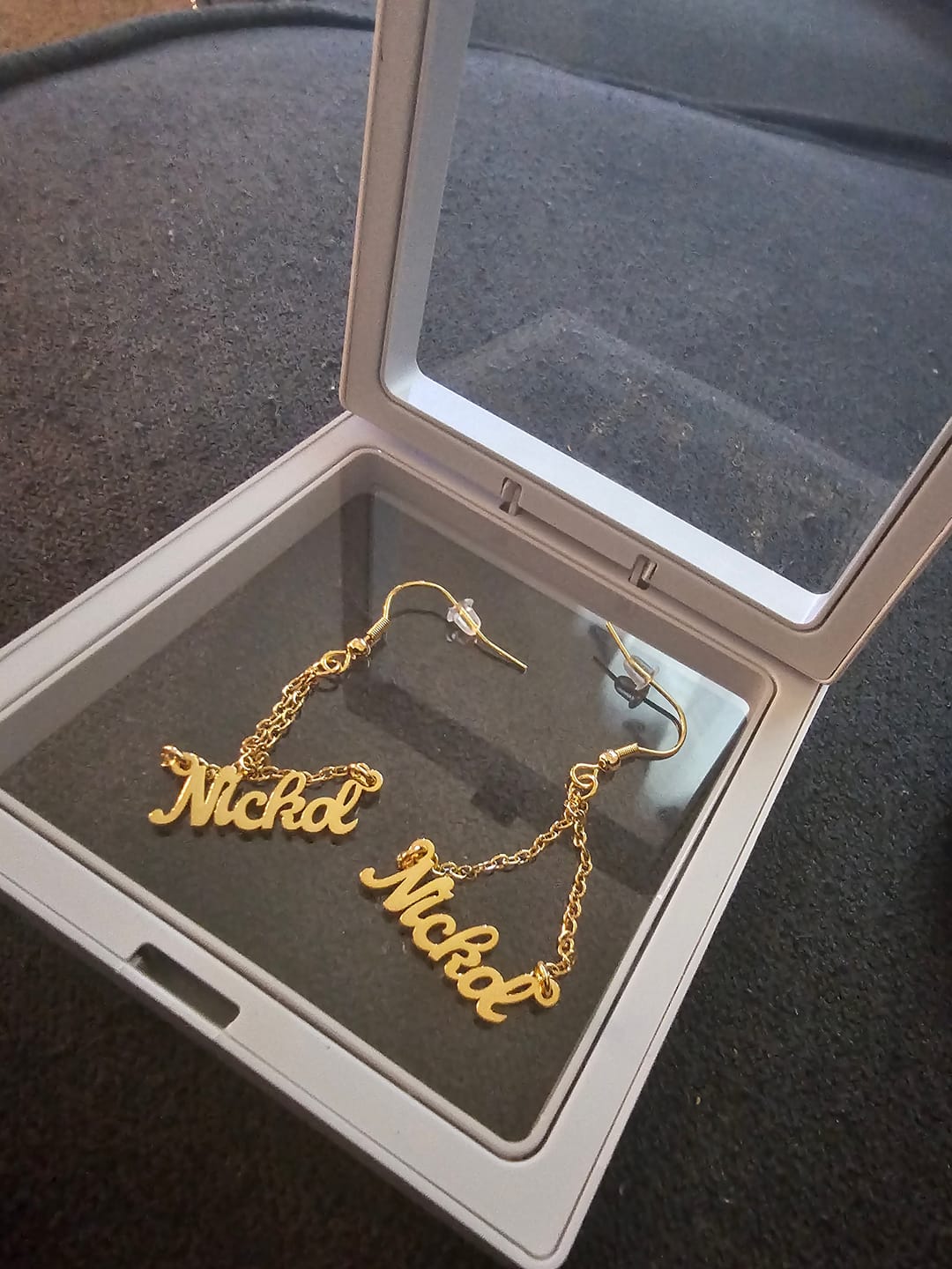 Customer photo review of Name Dangle Earrings