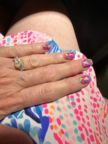 Customer photo review of D870 Beach Ball Toss Blue Pink Glitter Dip Powder