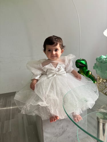 Customer photo review of Baptism Dresses Baby Girl White Cute Bow Knot Sequin Birthday Party Dresses Toddler Ball Gowns