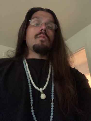 Customer photo review of Buddha Stones 108 Mala Beads Aquamarine Healing Bracelet