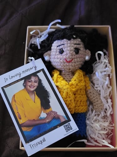 Customer photo review of Tranquil® - Personalized Crochet Doll with Photo Card
