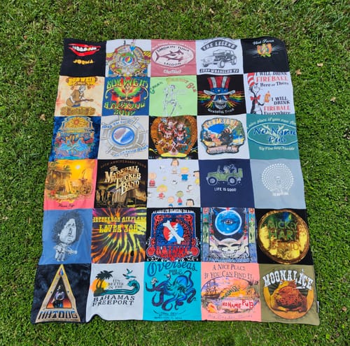 T-shirt quilt with travel, beach themes by Andrea K from FL