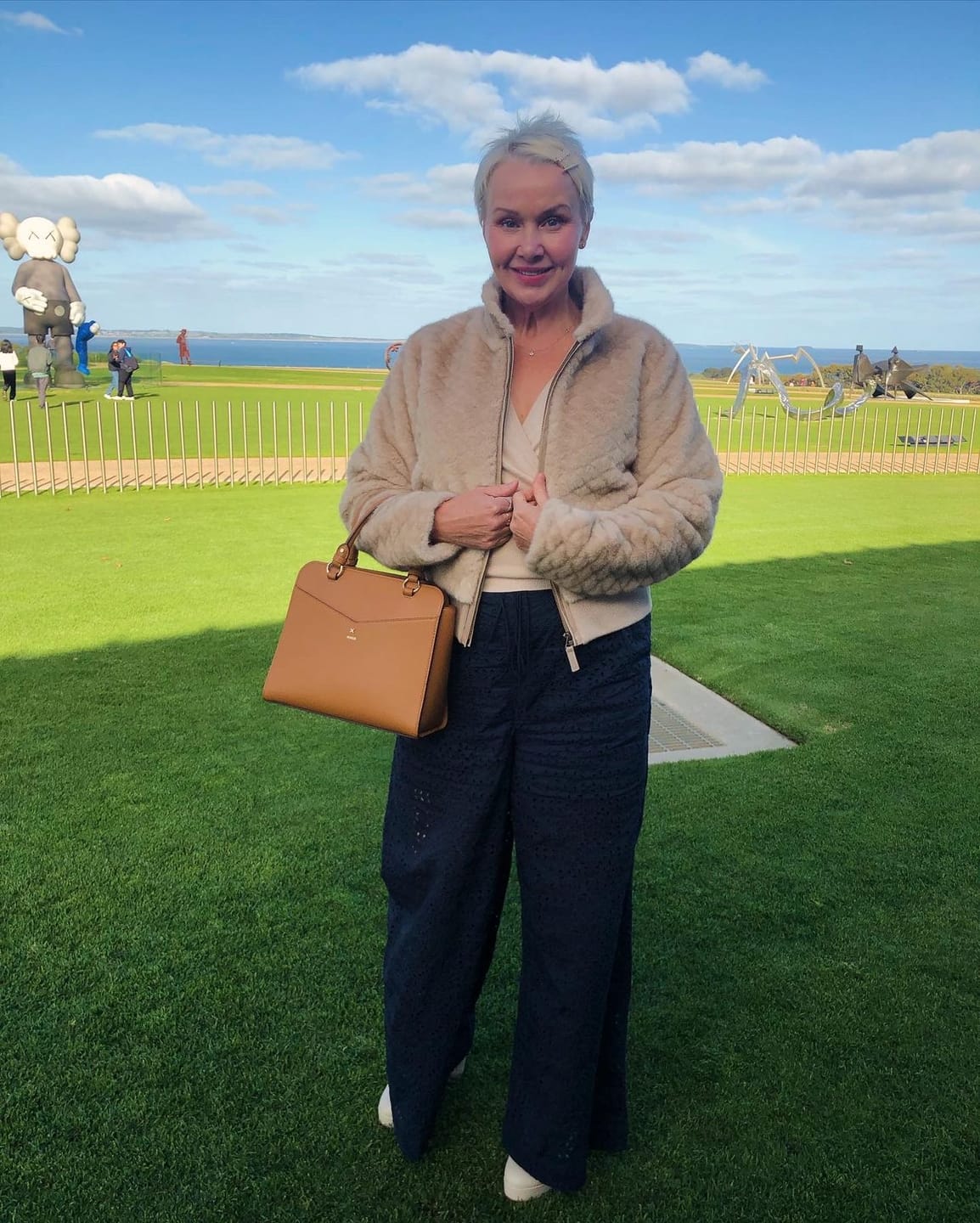 Customer photo review of Stella Faux Fur Bomber Jacket in Fawn