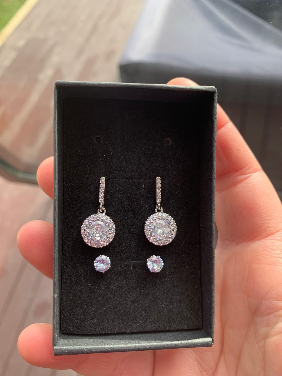 Customer photo review of Cluster Drop Earrings