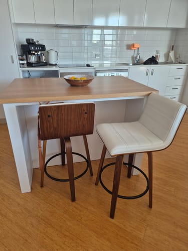 Customer photo review of Evan Leatherette Kitchen Bar Stool in Walnut/White
