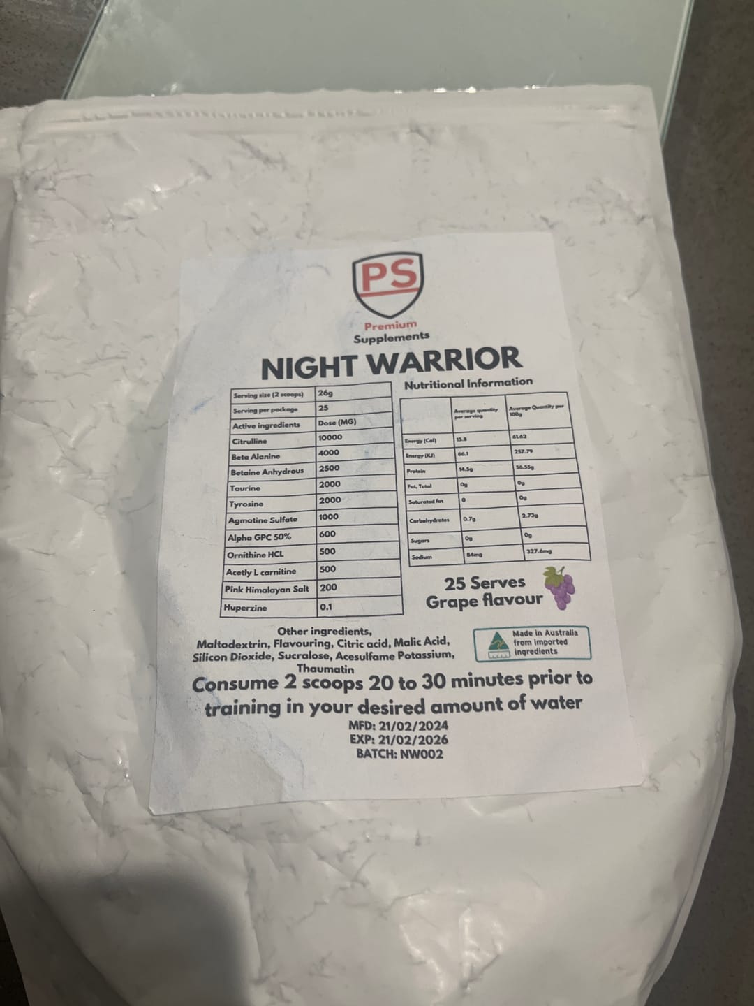 Customer photo review of Night warrior Caffeine-free Pre-workout