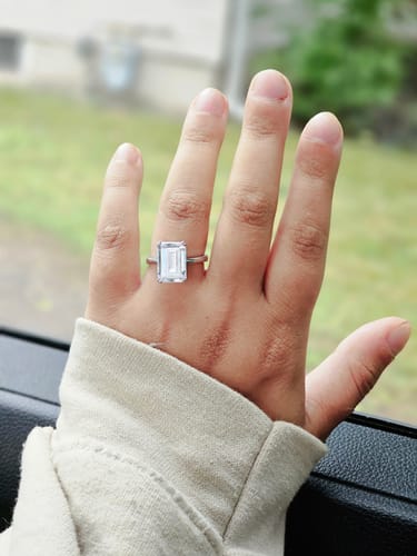 Customer photo review of Solitaire 8.5ct Emerald Cut CZ Ring in Sterling Silver