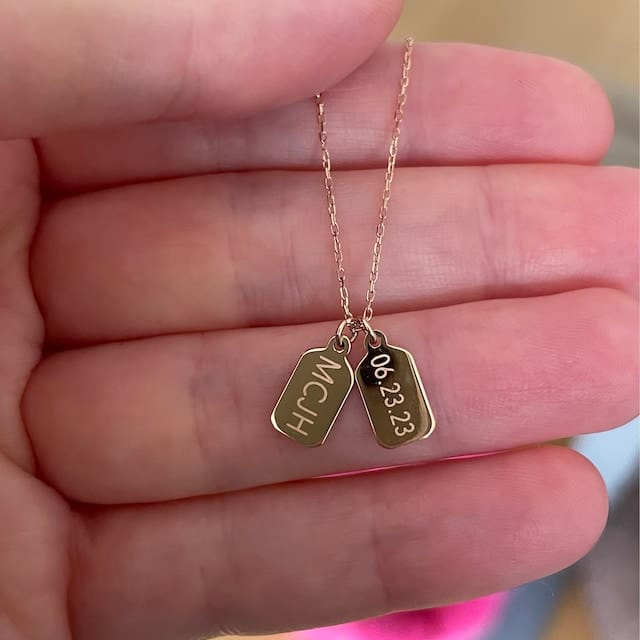 Customer photo review of Dainty Dog Tag Necklace