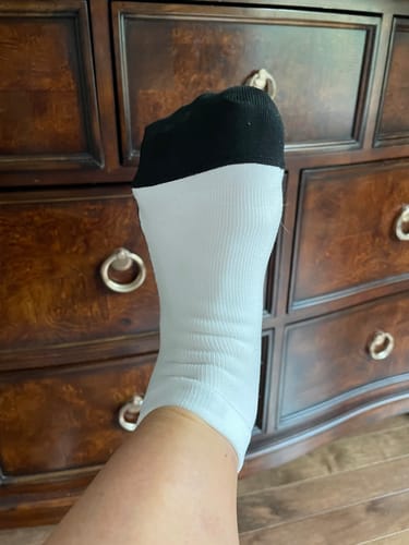 Customer photo review of YoU Compression® White & Black Sole Ankle Socks 20-30 mmHg