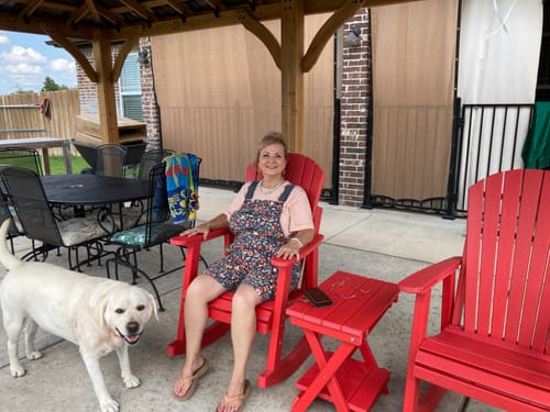 Customer photo review of QUICK SHIP - Classic Adirondack Porch Rocker With Round End Table Deal