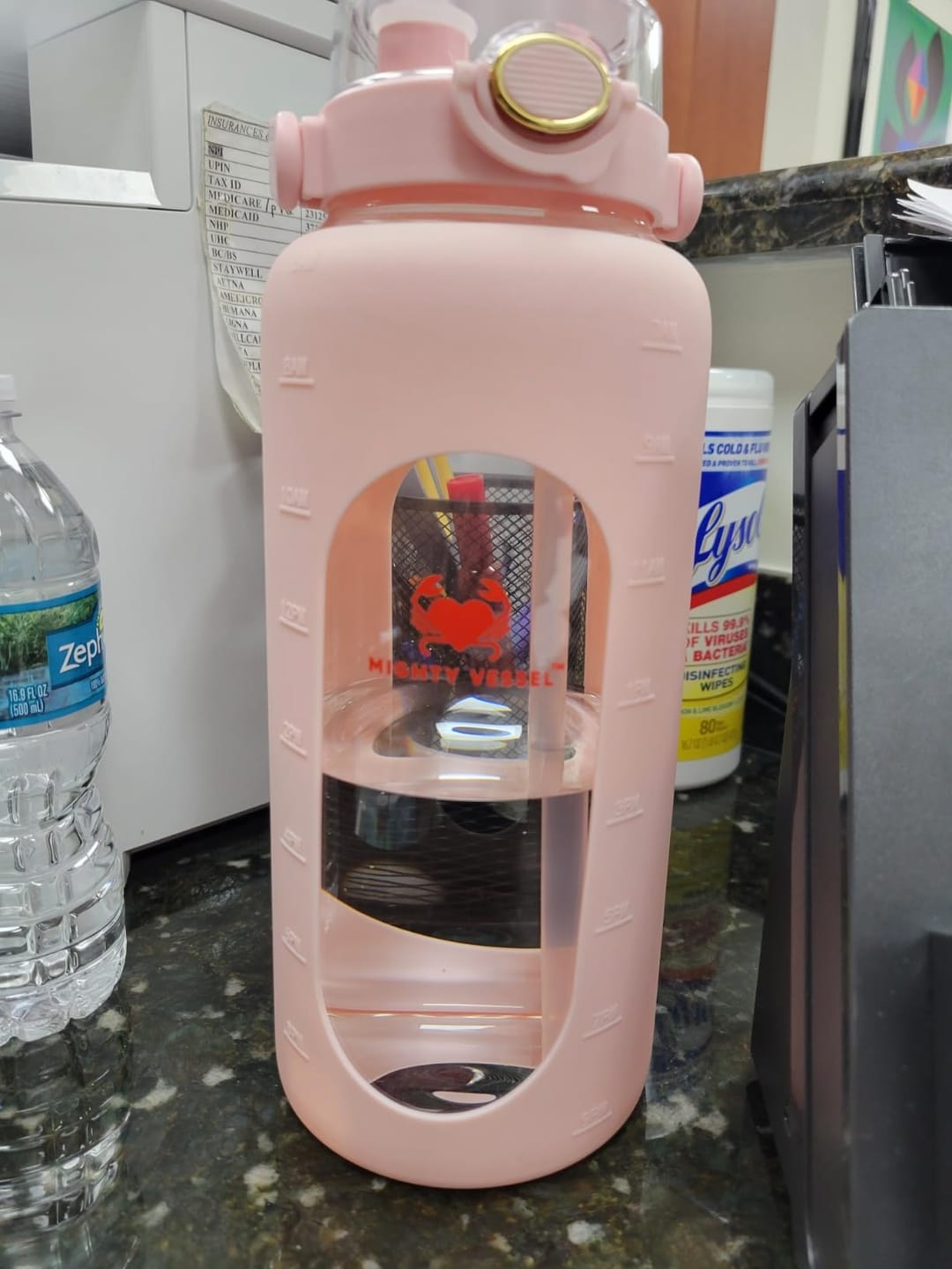 Customer photo review of MIGHTY VESSEL™ SHATTER-RESISTANT GLASS WATER BOTTLE | 64 OZ