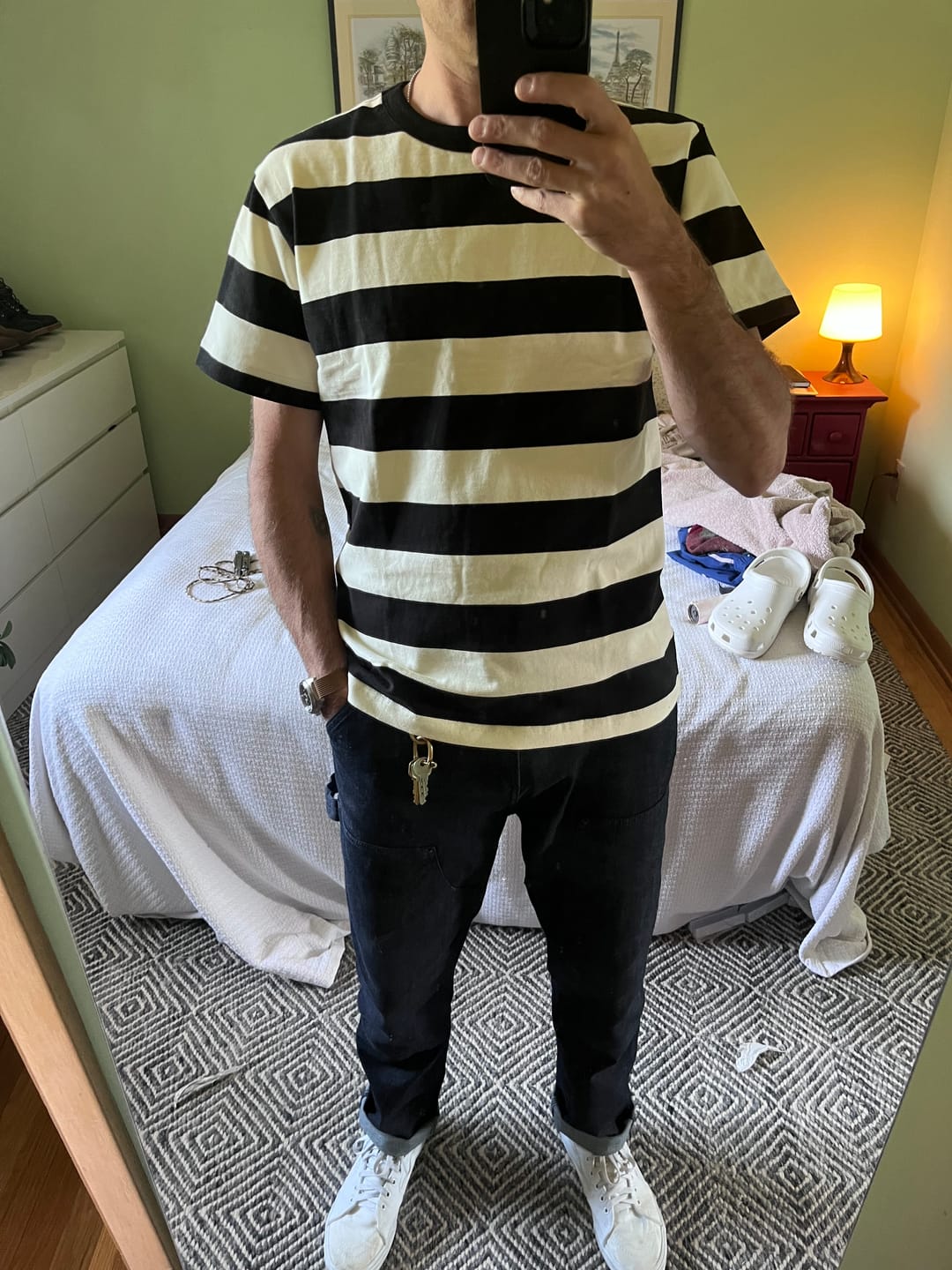 Customer photo review of Heavyweight Cotton Wide Striped T-Shirt - Blue/White