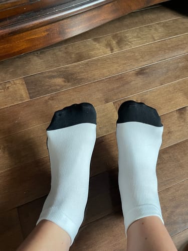 Customer photo review of YoU Compression® White & Black Sole Ankle Socks 20-30 mmHg