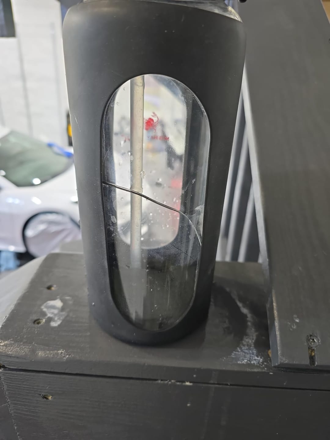 Customer photo review of MIGHTY VESSEL™ SHATTER-RESISTANT GLASS WATER BOTTLE | 64 OZ