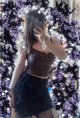 Customer photo review of Darcy Pink Lace Patch Leopard Strappy Top